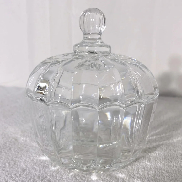 Vintage Deli Qing Ping Guo Green Apple Clear  Glass Trinket Dish & Lid - Picture 3 of 16